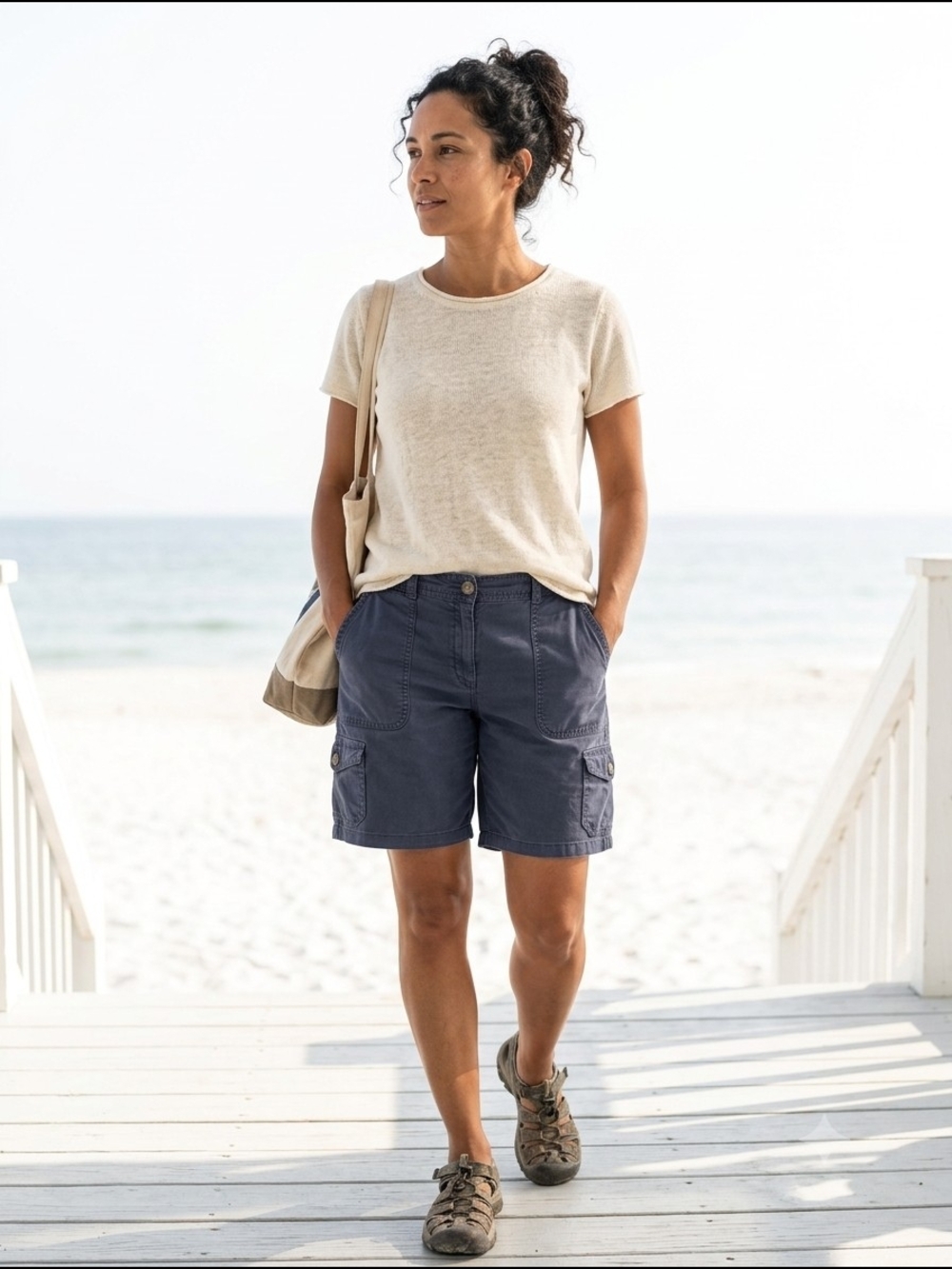 L.L Bean Vintage Women's Favorite Fit Straight Navy Cargo Shorts Y2K Utility 90s